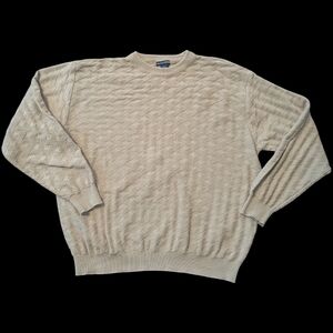 90s VTG Preppy Knightsbridge Tan Basket Weave Crew Neck LS Sweater Mens L